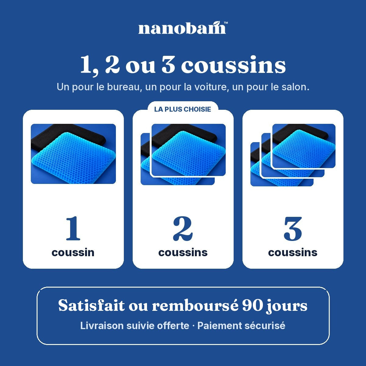 Offres 1, 2 ou 3 coussins NANOBAM, satisfait ou remboursé 90 jours